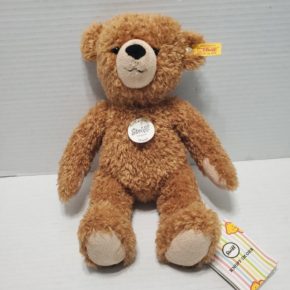 NWT Steiff Happy Teddy Bear 11" Light Brown‎ Plush Stuffed Animal Toy 012662